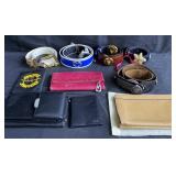 Group of designer style belts and wallets