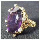 14kt gold diamond and amethyst ring