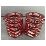 Vintage pair of art bohemian Czech color glass