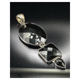 Sterling silver faceted obsidian pendant, 21.73g