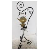 Brass teapot with wrought iron stand