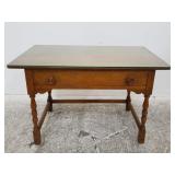 Vintage writing table with glass top