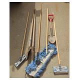 Bundle of tools - post hole digger, paint pole
