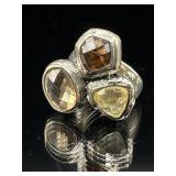 Sterling silver multi faceted stone ring, 9.76g