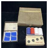 Vintage poker set with chips and cards with box