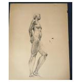 Inscribed female nude drawing  on paper