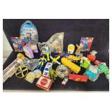 Box of miscellaneous vintage toys and buttons