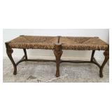 Mahogany rush seat bench W/ cushion