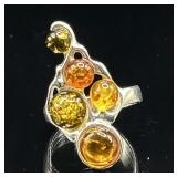 Vintage sterling silver amber ring, 5.12g