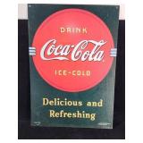 1990 Coca-Cola metal sign made in the USA 17"h x