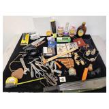 Box of miscellaneous items tools drumstick
