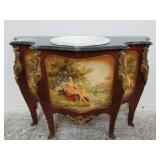 Vintage marble top hand painted signed bronze