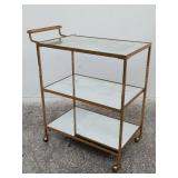 Gilt metal bar cart w/ mirrored shelves