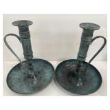 Vintage Pair of oxidized brass candlesticks