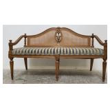 Vintage cane back upholstered bench
