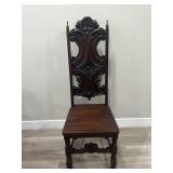 Antique wood side chair 50 " h x 18 " w x 17 " l