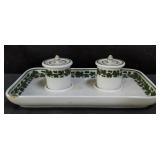 Vintage Meissen porcelain inkwell & tray set