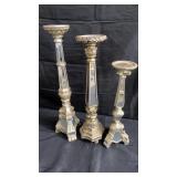 Set of carved mirrored candle holders