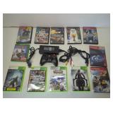 Box of Video games, controller, power supply, and