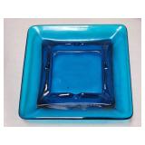 Blue glass square ashtray 6"x 6"