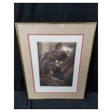 Framed lithograph Tearing Lodge - Piegan
