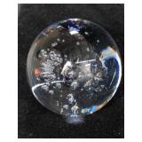 Crystal paperweight with bubble inclusions, 4 1/2"