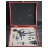 Bar set with wood case 11"w x 10"d x 3"h