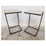 Pair of metal stands with faux granite tops