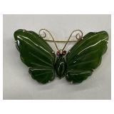 Jade Ruby 14k Solid Gold Butterfly Brooch Pin