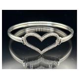 Sterling silver heart gemstone bangle bracelet