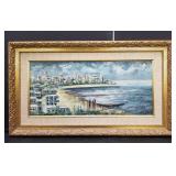 Signed oil painting on canvas coastal scene