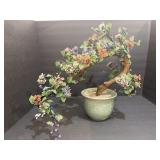Vintage Chinese Peking glass jade bonsai tree in