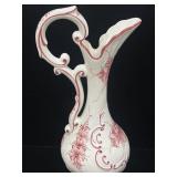Vintage hand painted  cranberry and white pitcher