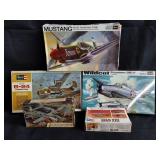 Group of vintage plane scale model kits, in box