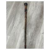 Wood hand carved and hand painted cane