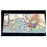 Vintage Japanese woodblock 3 panel print