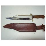 Large 19" Bowie Knife in leather scabbard