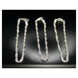 3 sterling silver braided chain bracelets, 5g