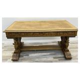Antique French hand carved figural oak desk with