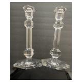 Pair clear crystal signed val saint lambert