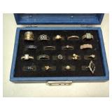 Box of 18 jewelry rings. In case