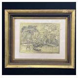 Framed vintage Barrymore red bank gold foil print