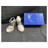 White mountain white leather wedged heels