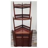 Vintage Oriental cherry wood corner shelf