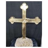 Large brassplated cross garden ornament