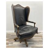 Vintage leather wingback rolling office chair