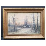 Signed oil on  board house in the woods scene