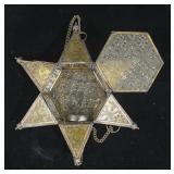 Hanging glass and metal star candle holder