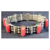 Coral & sterling silver bracelet