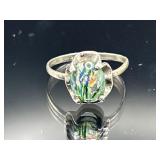 Sterling silver dichroic art glass ring, 2.3g